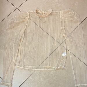 Iris Sheer Cream Blouse with Ruffle Neck